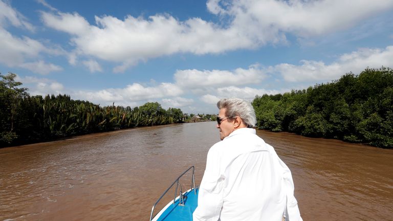 John Kerry travels through the Mekong delta as he tracks down the place where he helped stop an ambush in 1969