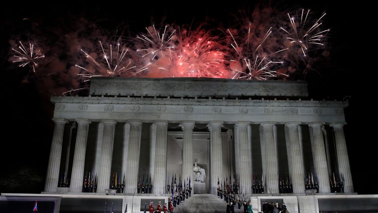 Inauguration celebrations kicked off with fireworks and live music at the Lincoln Memorial last night