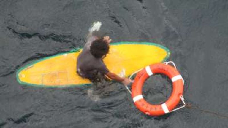 The surfer was spotted by the crew of a vessel