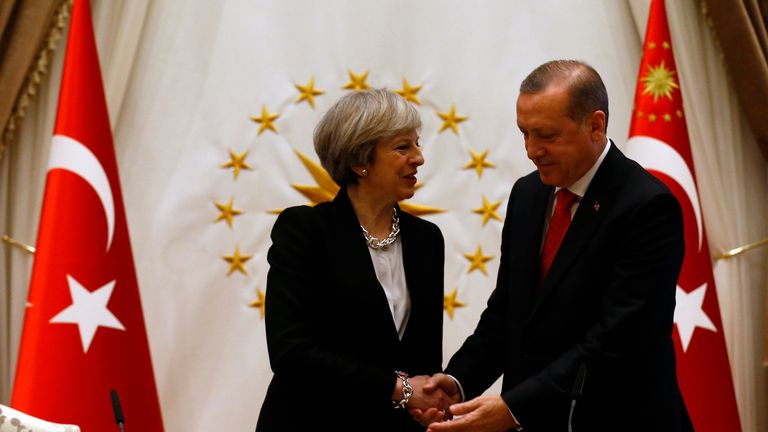 Theresa May and Recep Tayyip Erdogan meet for trade talks