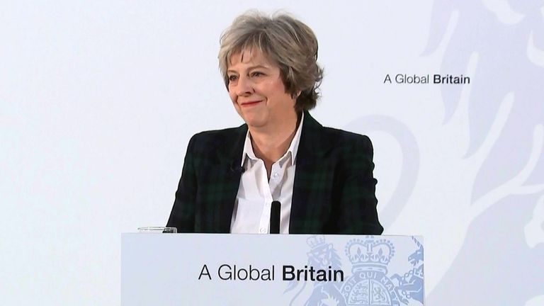 Theresa May outlines her plan for Brexit to lead to a Global Britain