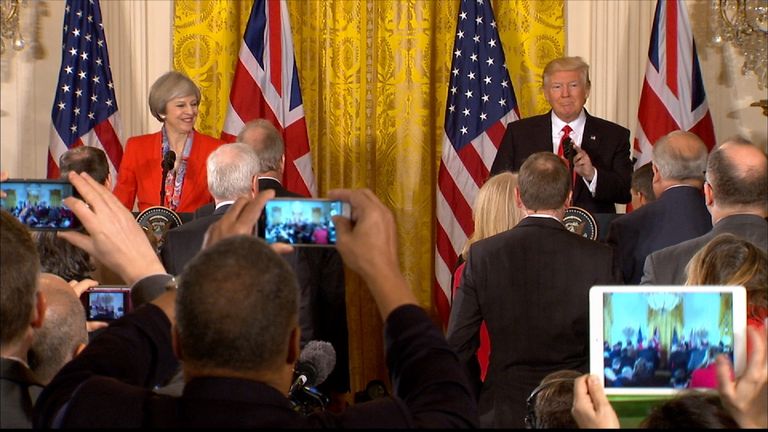 Theresa May and Donald Trump make opening statements at their first joint news conference