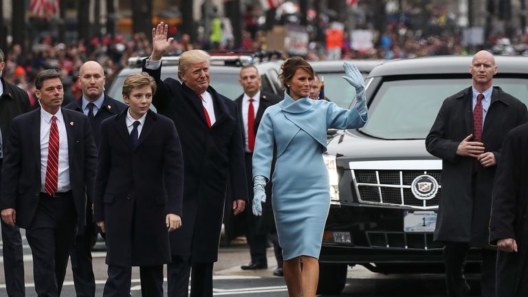 Melania Trump at her husband&#39;s inauguration parade 
