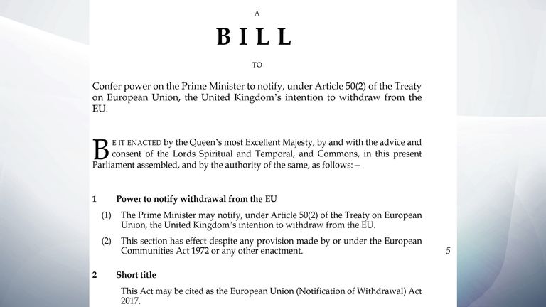 The Article 50 legislation which paves the way for Theresa May to start the Brexit process