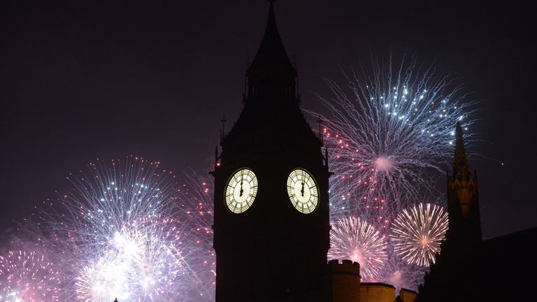 The display began as Big Ben chimed midnight