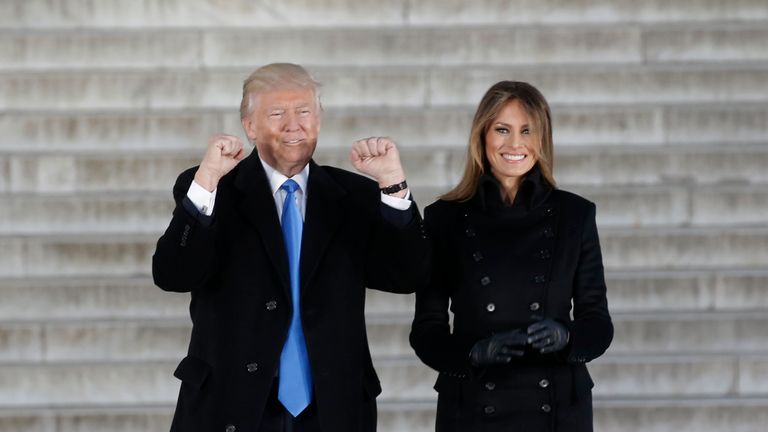 Donald and Melania Trump on the steps of the Lincoln Memorial