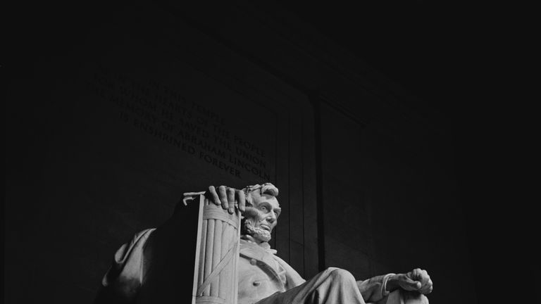 The Lincoln Memorial features a giant statue of the 16th president