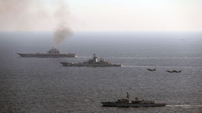 Admiral Kuznetsov (left) is returning to Russia after taking part in the Syrian conflict