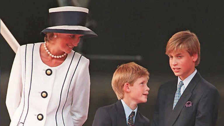 Prince Harry and brother William with their mother in London, 1995