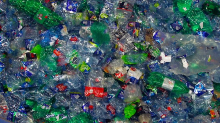 Plastic bottles at a recycling plant in Norway