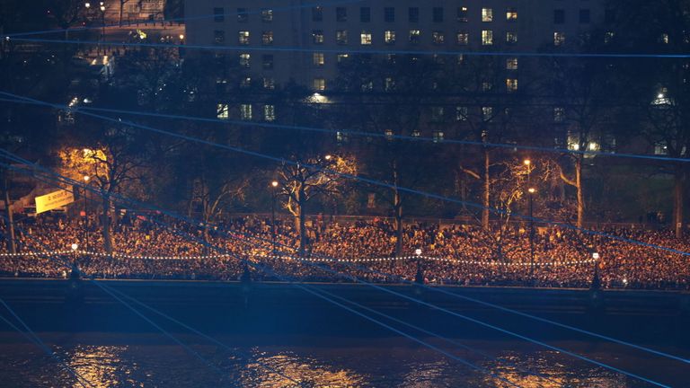 Crowds line the Victoria Embankment to watch the fireworks