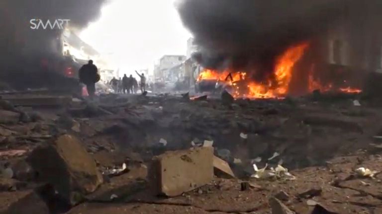 The blast ripped through the market in Azaz, northwest Syria