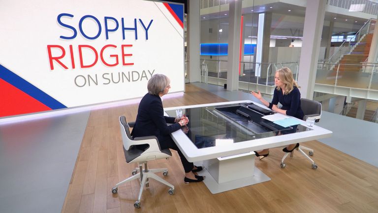 Theresa May appears on Sophy Ridge on Sunday