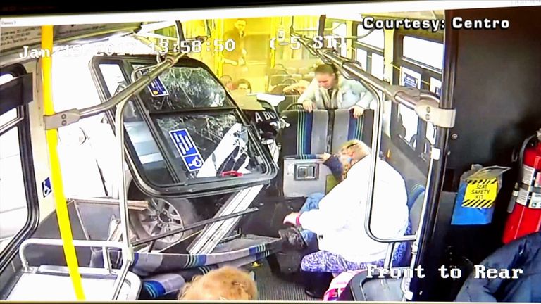 CCTV emerges of pickup truck slamming into bus in New York | World News ...