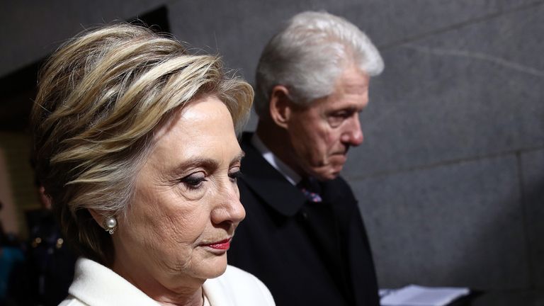 Former Democratic presidential nominee Hillary Clinton and former President Bill Clinton arrive at the U.S. Capitol 