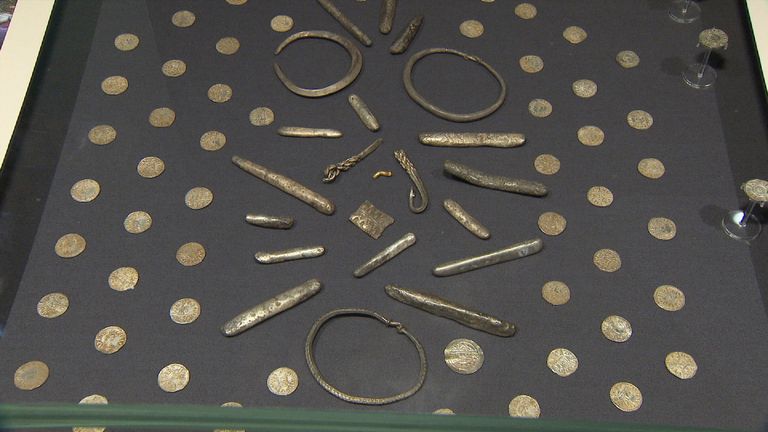 Part of the hoard of Anglo Saxon coins in a field near Watlington in Oxfordshire.