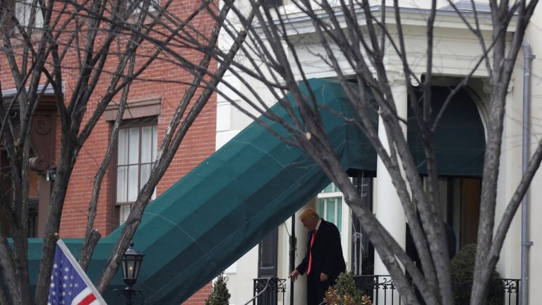 U.S. President-elect Donald Trump and his wife Melania depart Blair House for a church service