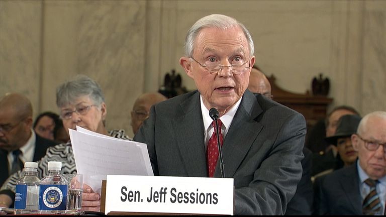 Senator Jeff Sessions being questioned at his nominee hearing
