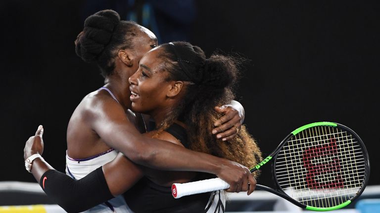 Serena and Venus hug after the Australian Open final