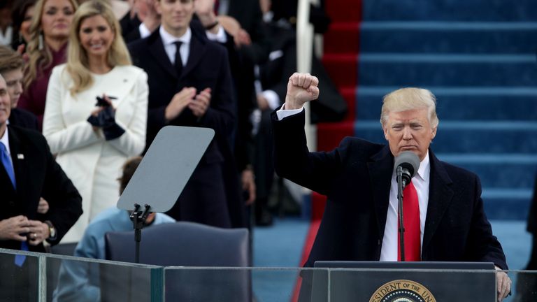Donald Trump gives fist salute during inauguration