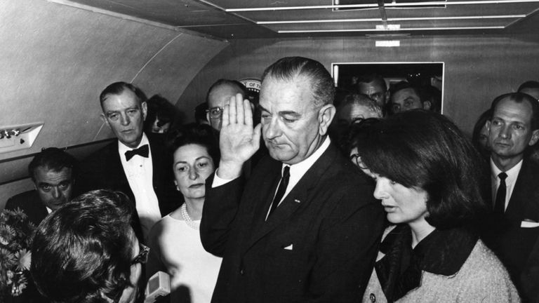LBJ was sworn in aboard Air Force One hours after John F Kennedy was shot dead