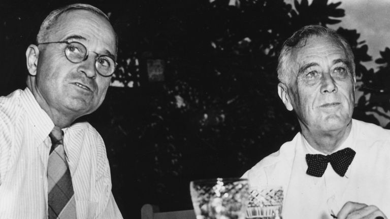 Harry Truman pictured with Franklin Roosevelt shortly before the 1944 election