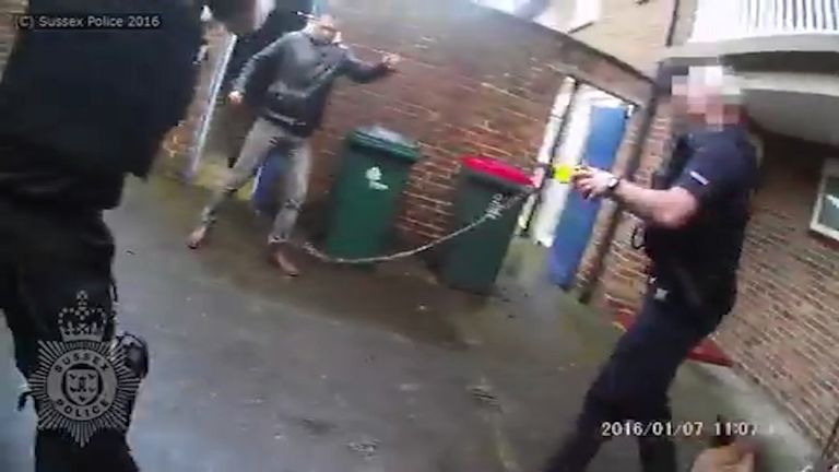 Man attacks Sussex police officers with a hammer