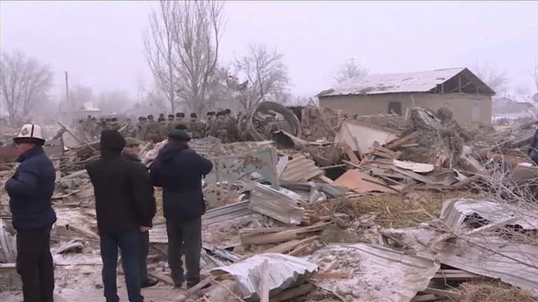 Debris from the cargo plane crash in Kyrgyzstan
