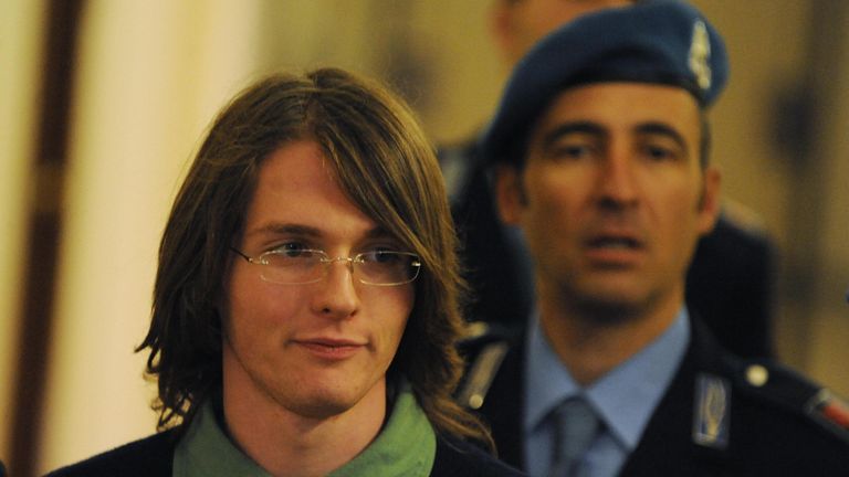 Raffaele Sollecito (R)  was originally convicted and later acquitted for Ms Kercher&#39;s murder