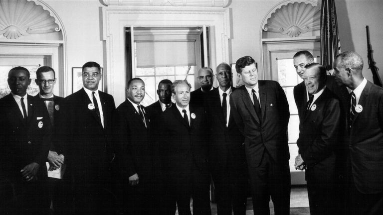 John Lewis (3rd from left) stands next to Martin Luther King as Civil Rights leaders meet President John F Kennedy in the White House, 1963