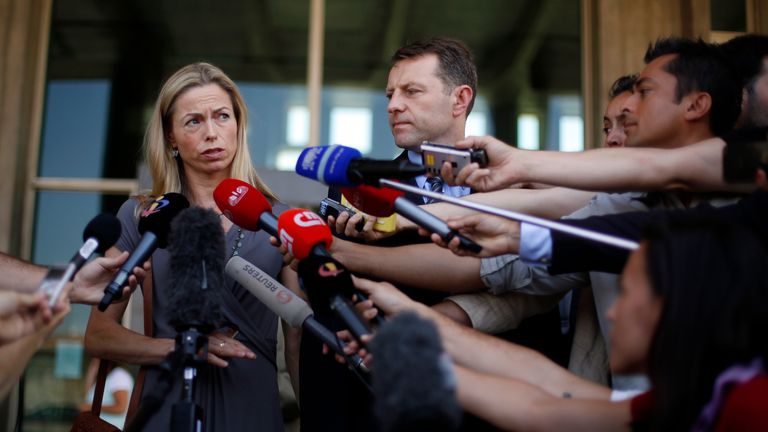 Kate and Gerry McCann talking to journalists in 2014
