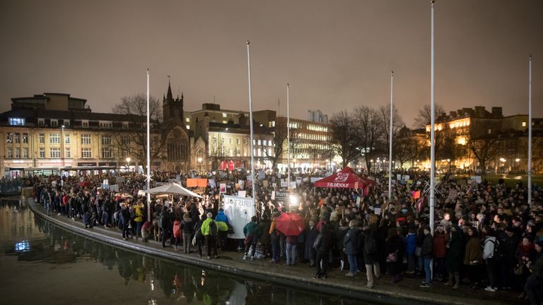 Crowds filled the centre of Bristol to demonstrate against the ban