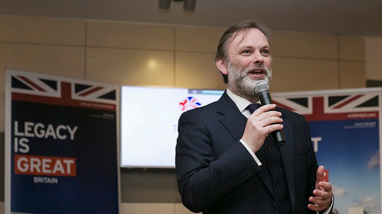 Sir Tim Barrow speaking at a Team GB event during the Sochi Olympics