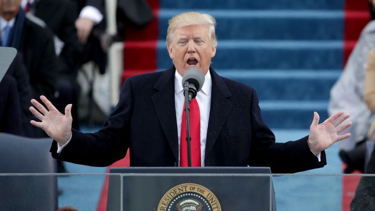 President Donald Trump delivers his inaugural address 