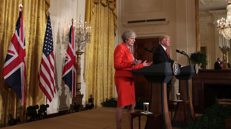 Theresa May and Donald Trump at a news conference in the White House