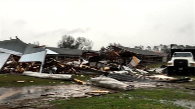 The devastation caused by an apparent tornado at a mobile home park in Georgia