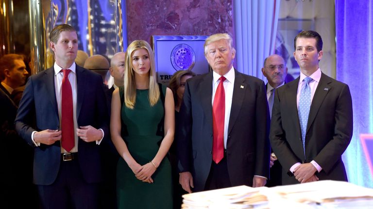 Donald Trump along with his children Eric (L) Ivanka and Donald Jr