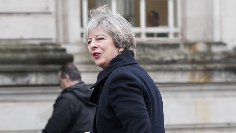 Prime Minister Theresa May arrives at Cardiff City Hall for a joint ministerial committee (JMC) 
