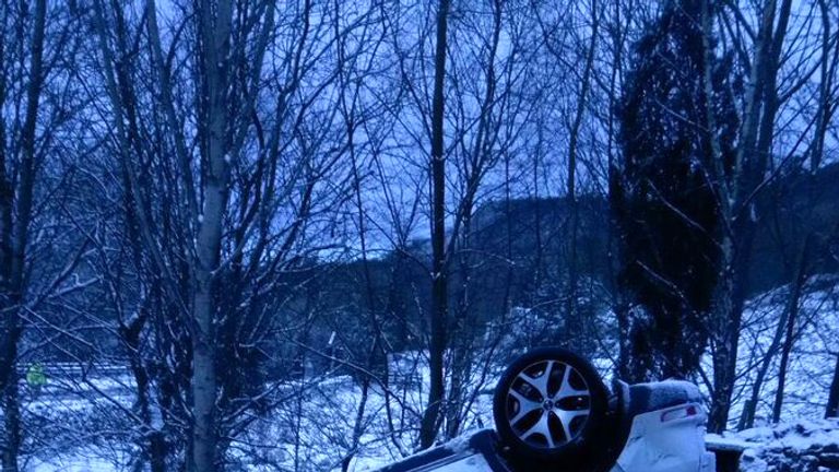An upturned car on the A170 in Yorkshire. Pic: @NYorksRPG 