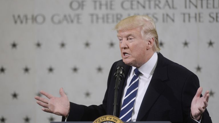 President Trump attacks the media while speaking at the headquarters of the CIA.
