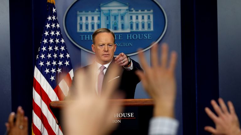 White House Press Secretary Sean Spicer takes questions from reporters