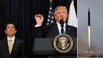 U.S. President Donald Trump delivers remarks on North Korea accompanied by Japanese Prime Minister Shinzo Abe at Mar-a-Lago club in Palm Beach, Florida U.S., February 11, 2017. REUTERS/Carlos Barria