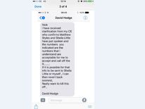 The text fro David Hodge to Nick