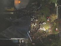 The aftermath of the plane crash in Riverside, California
