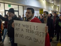 The ban has sparked protests across the world, including this one at LA airport