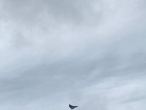 An RAF Typhoon leaves Stansted after escorting the Pakistani passenger plane