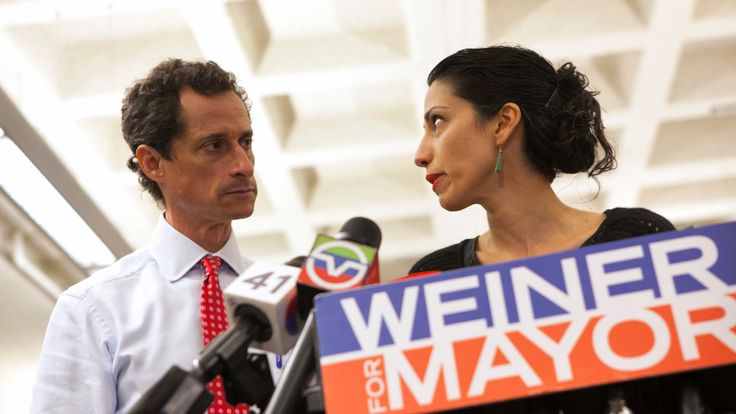 Weiner and wife Huma Abedin at a news conference in 2013