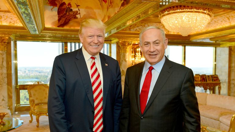 Mr Trump and Mr Netanyahu pictured in New York in 2016