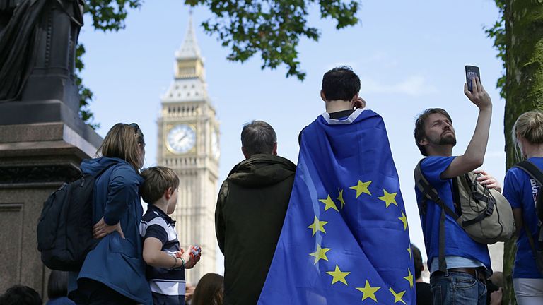 A march for Europe rally in London. The human rights of EU nationals resident in the UK must not be used as bargaining chips in Brexit negotiations, a parliamentary watchdog has warned
