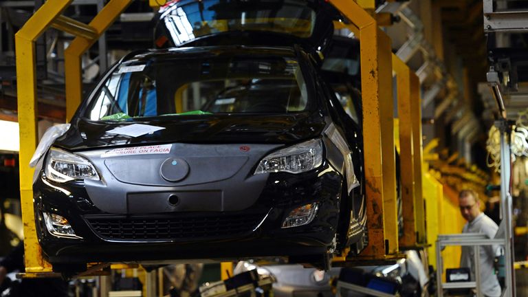 Vauxhall and Opel Astras are constructed on the production line in the Vauxhall factory in Ellesmere Port, north-west England